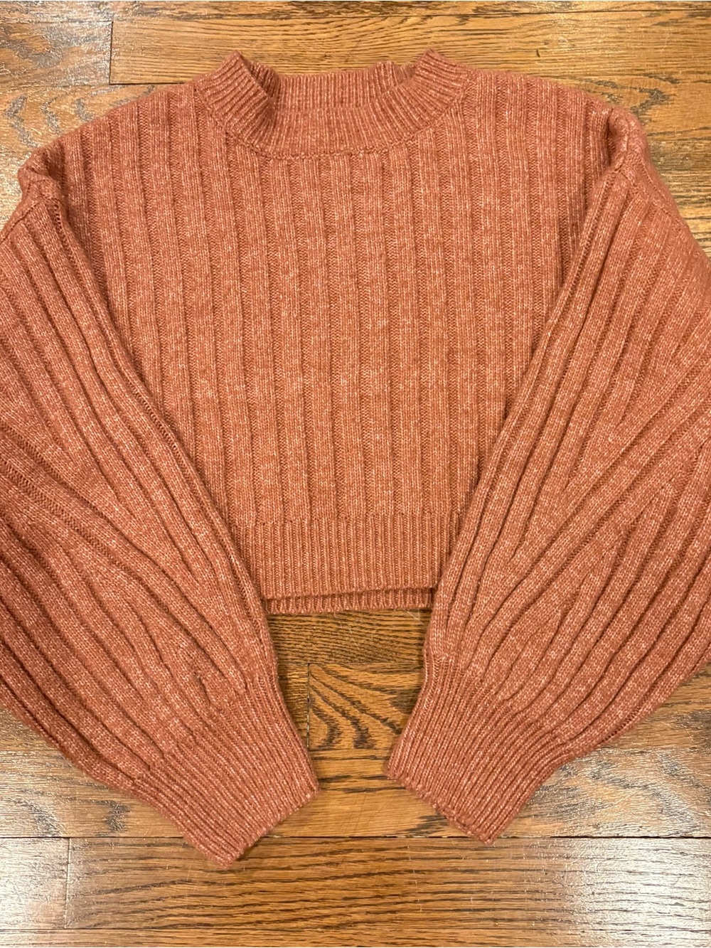 Altar'd State Rust Ribbed Cropped Crewneck Sweater